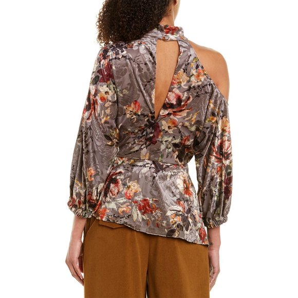 NEW Allen Schwartz Women Mulberry Asymmetric Velvet Burn Out Wrap Dressy Top - Picture 5 of 10